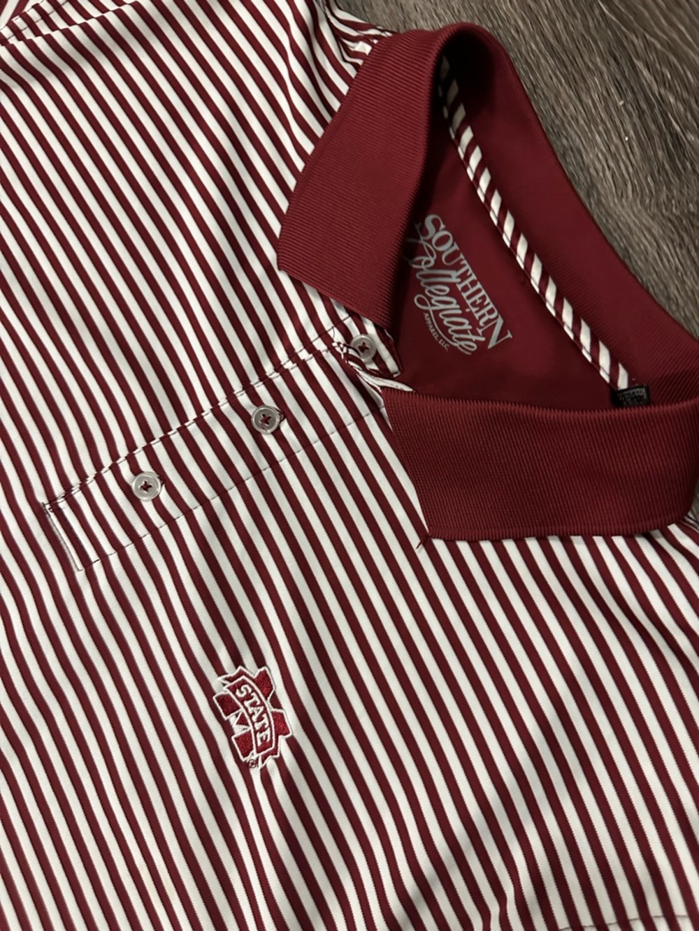 Southern Collegiate Polo Shirt Men's XL Maroon White Striped mississippi state